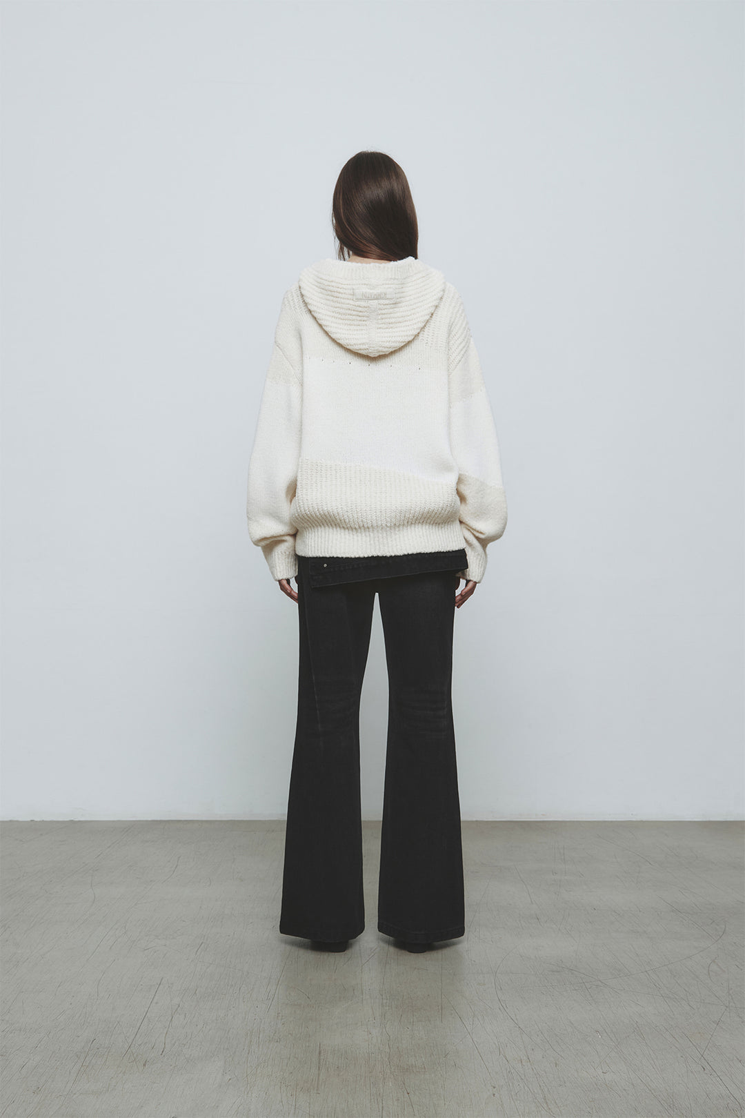 KIMMATIN Color Mix Unbalance Knit Hoody — Ivory