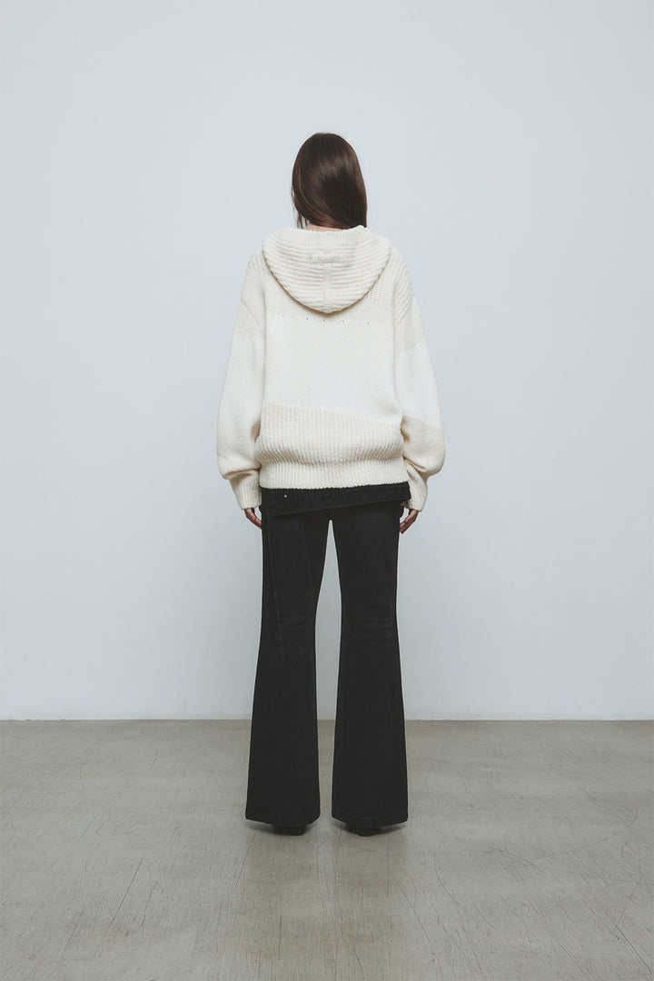 KIMMATIN Color Mix Unbalance Knit Hoody — Ivory