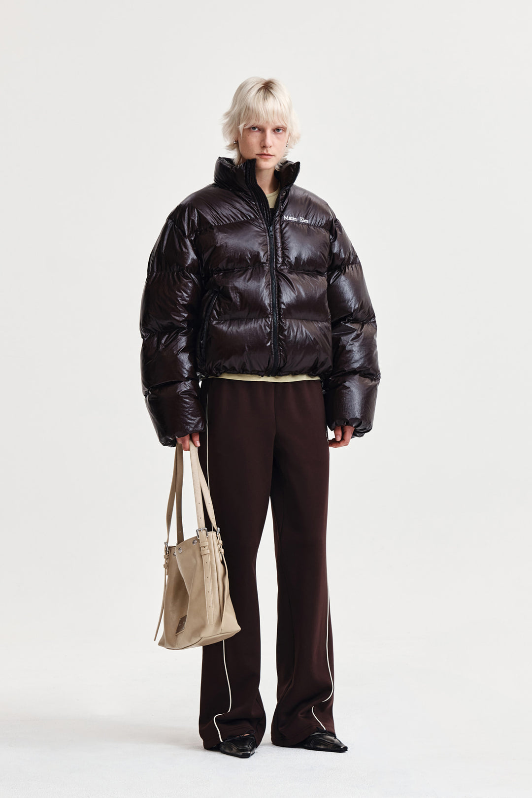 Matin Kim Small Logo Volume Down Jumper — Brown