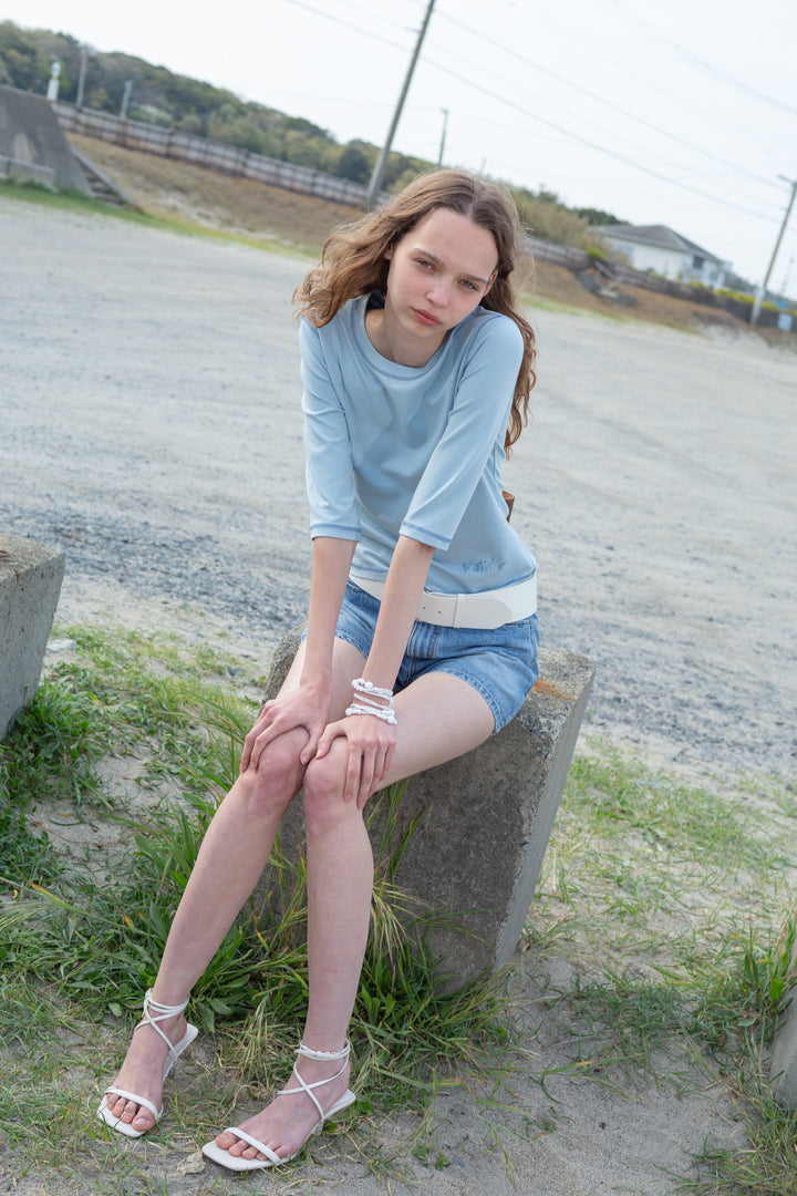 Matin Kim Stitch Point Denim Shorts — Blue