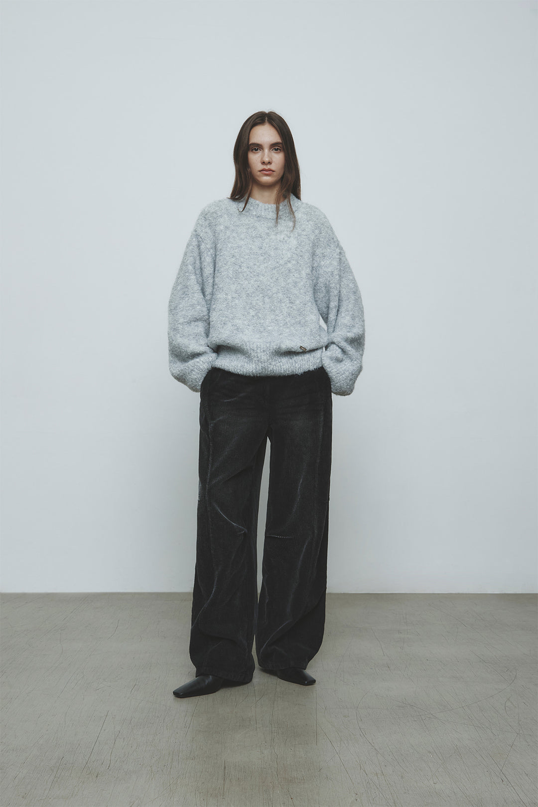 KIMMATIN Volume Neck Boucle Pullover — Gray