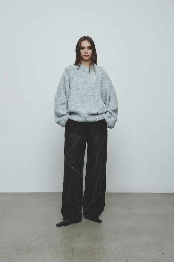 KIMMATIN Volume Neck Boucle Pullover — Gray