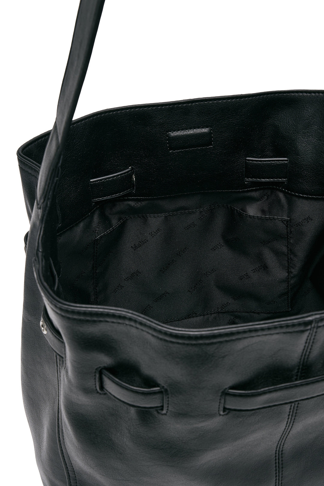 Matin Kim Belted Volunn Mid Bucket Bag — Black