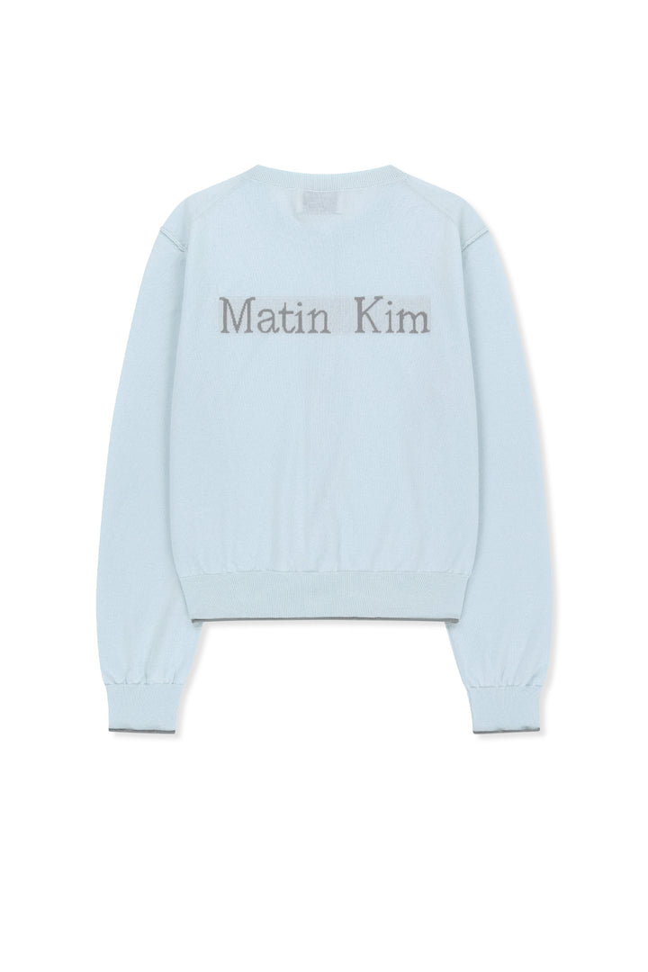 Matin Kim Back Logo Sheer Cardigan — Light Blue