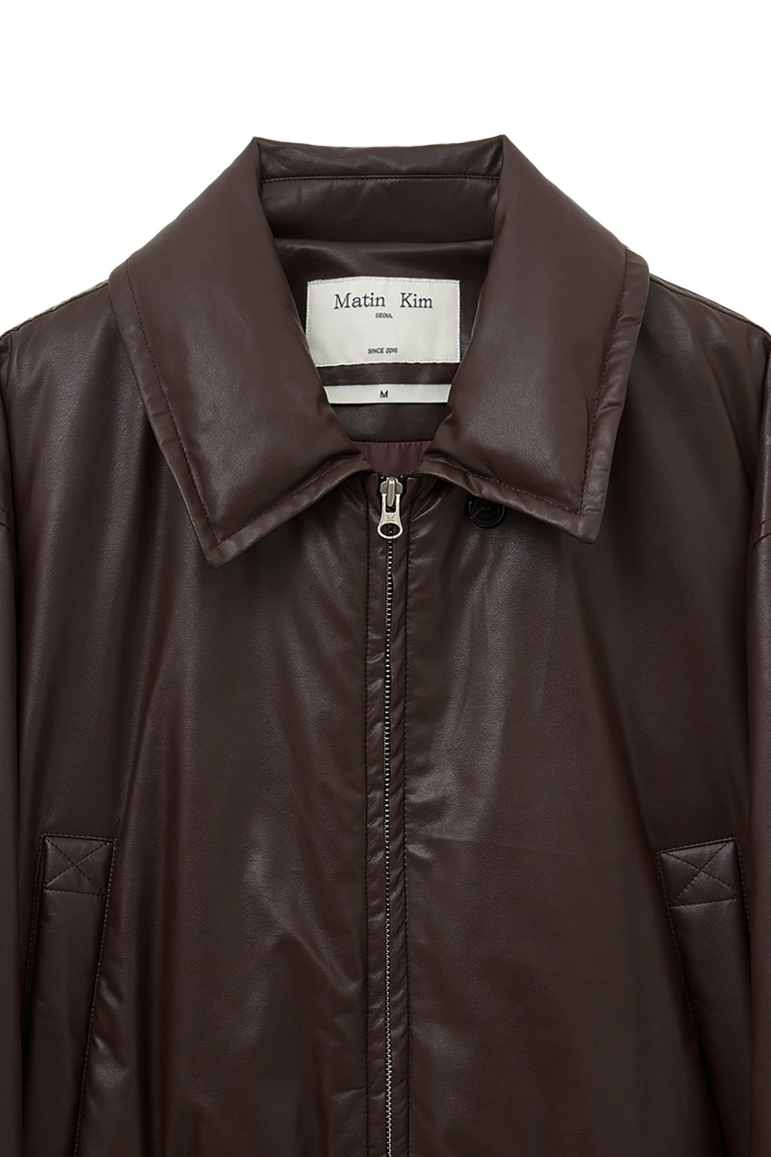 Matin Kim Faux Leather Down Jumper — Brown
