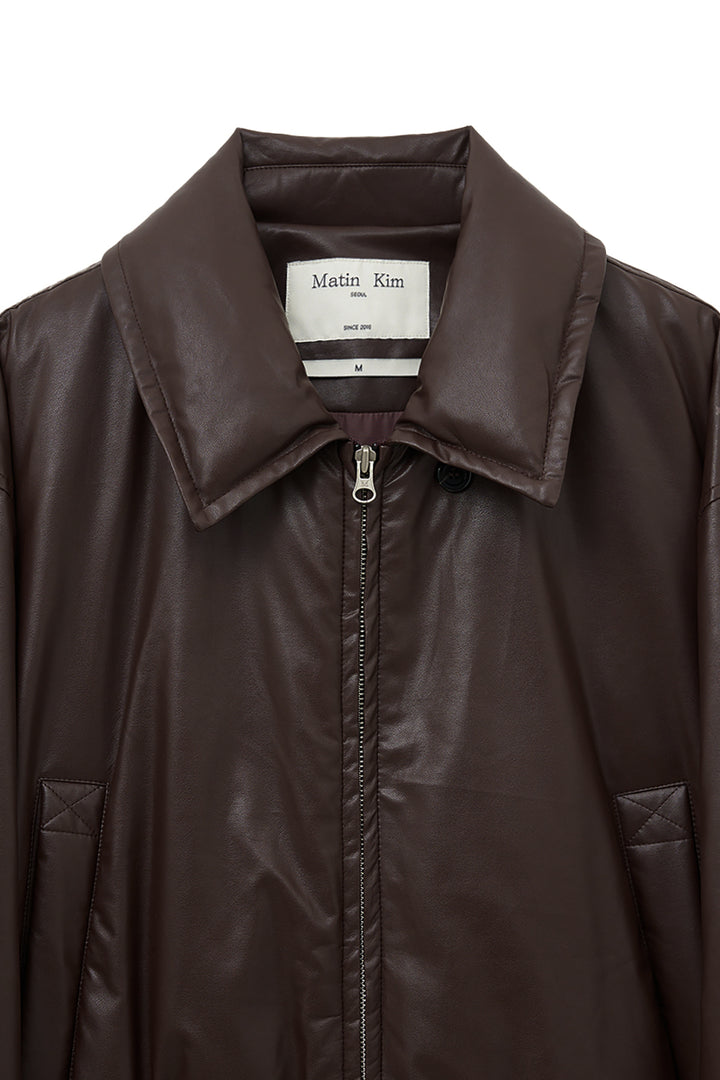 Matin Kim Faux Leather Down Jumper — Brown