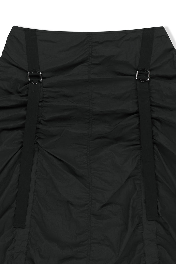 Matin Kim Nylon Shirring Midi Skirt — Black
