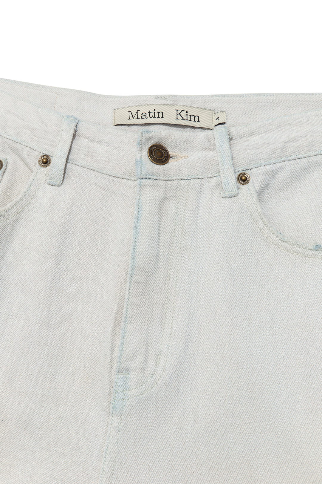 Matin Kim Damage Point Washed Wide Denim — Light Grey