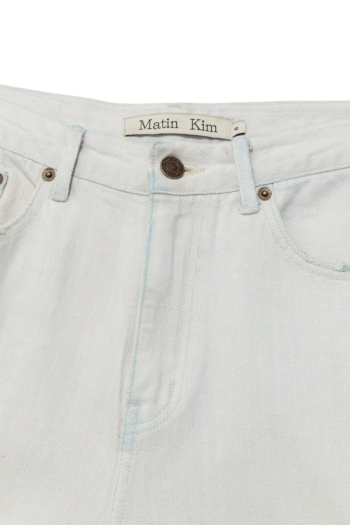 Matin Kim Damage Point Washed Wide Denim — Light Grey
