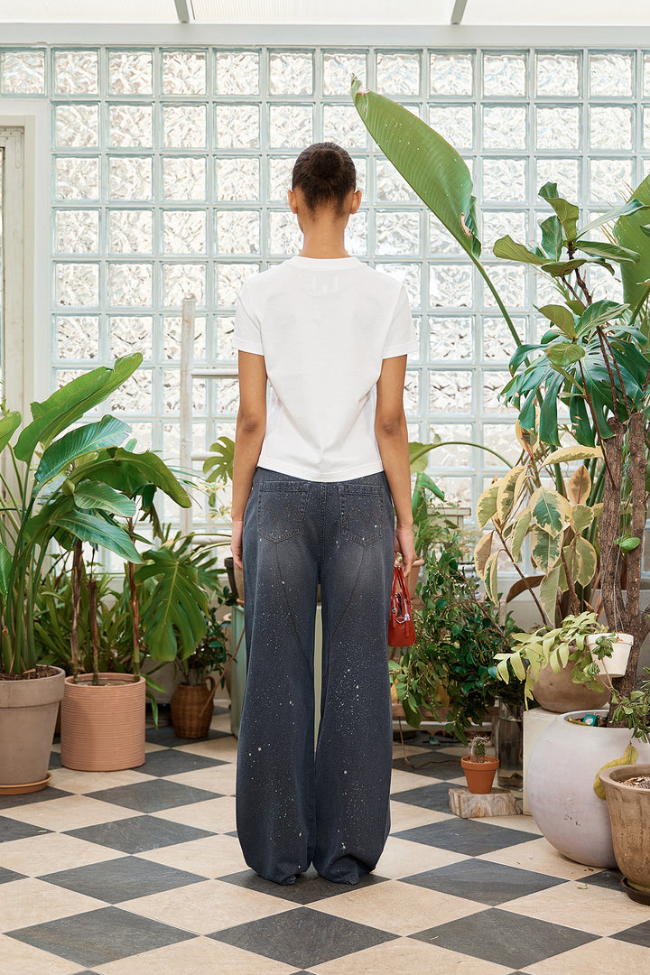 Matin Kim Back Line Point Soft Shiny Denim — Navy blue