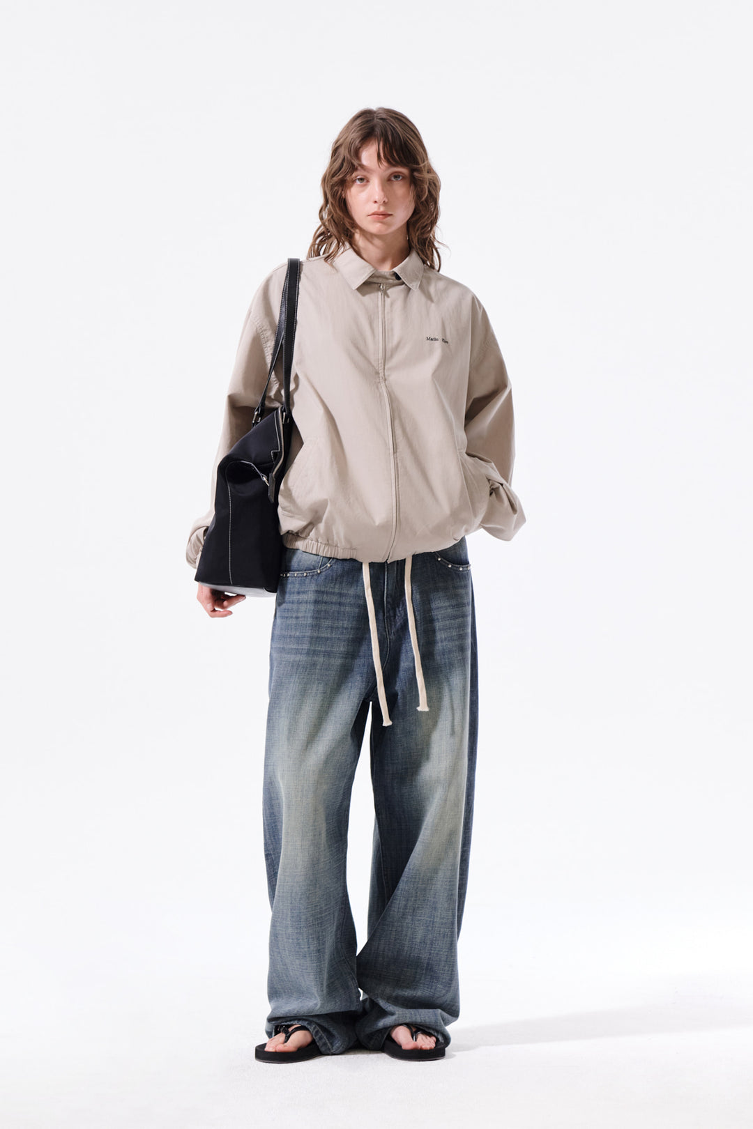 Matin Kim Small Logo Cotton Zip-Up Jumper — Beige