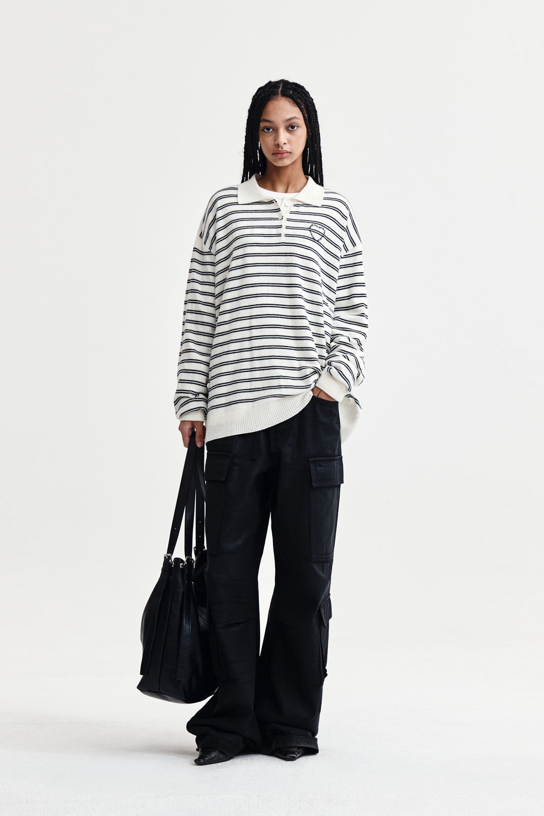 Matin Kim Heart Logo Collar Striped Pullover — Ivory
