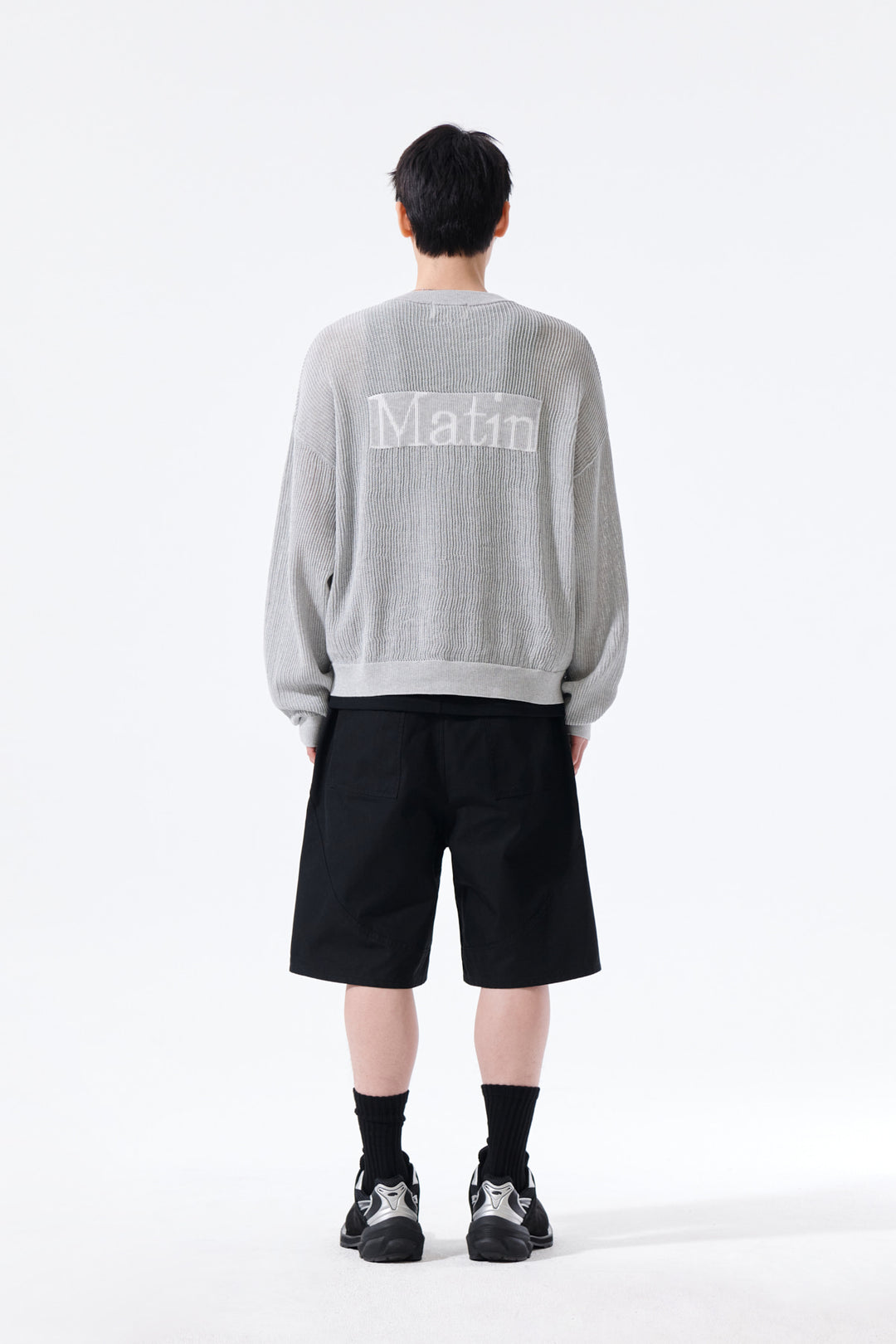 Matin Kim Back Logo Jacquard Mesh Knit Zip — Light Grey