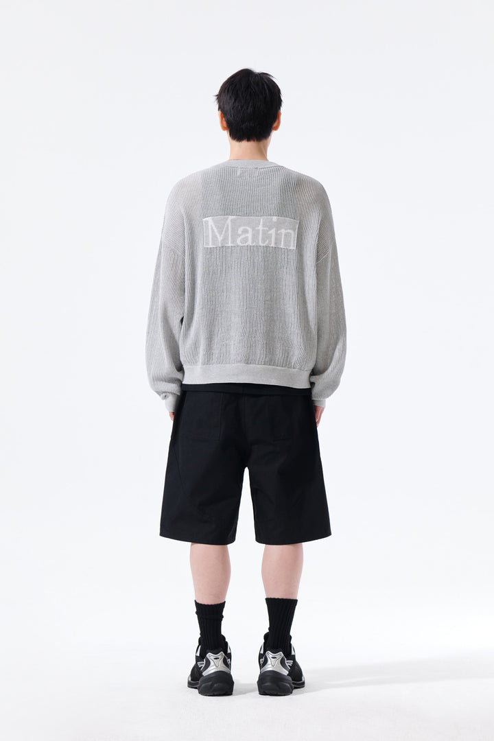 Matin Kim Back Logo Jacquard Mesh Knit Zip — Light Grey