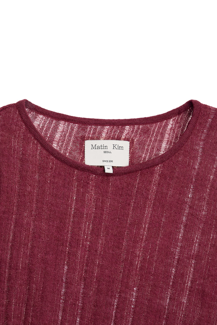 Matin Kim Diagonal Texture Knit Top — Burgundy