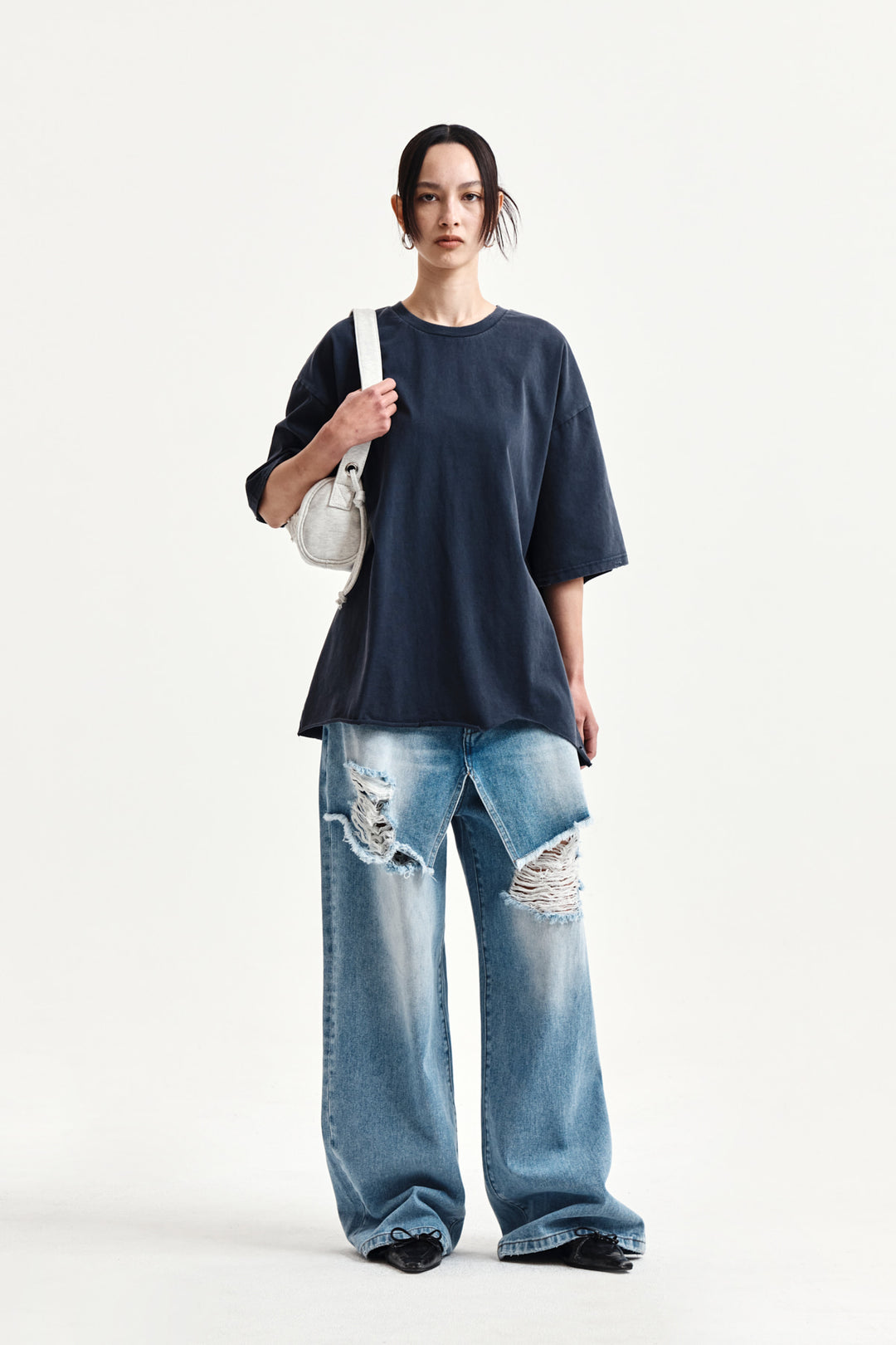 Matin Kim Raw Cut Graffiti Logo Top — Navy blue