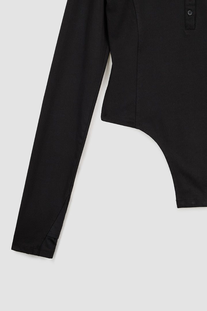 KIMMATIN Raw Cut Bodysuit Top — Black