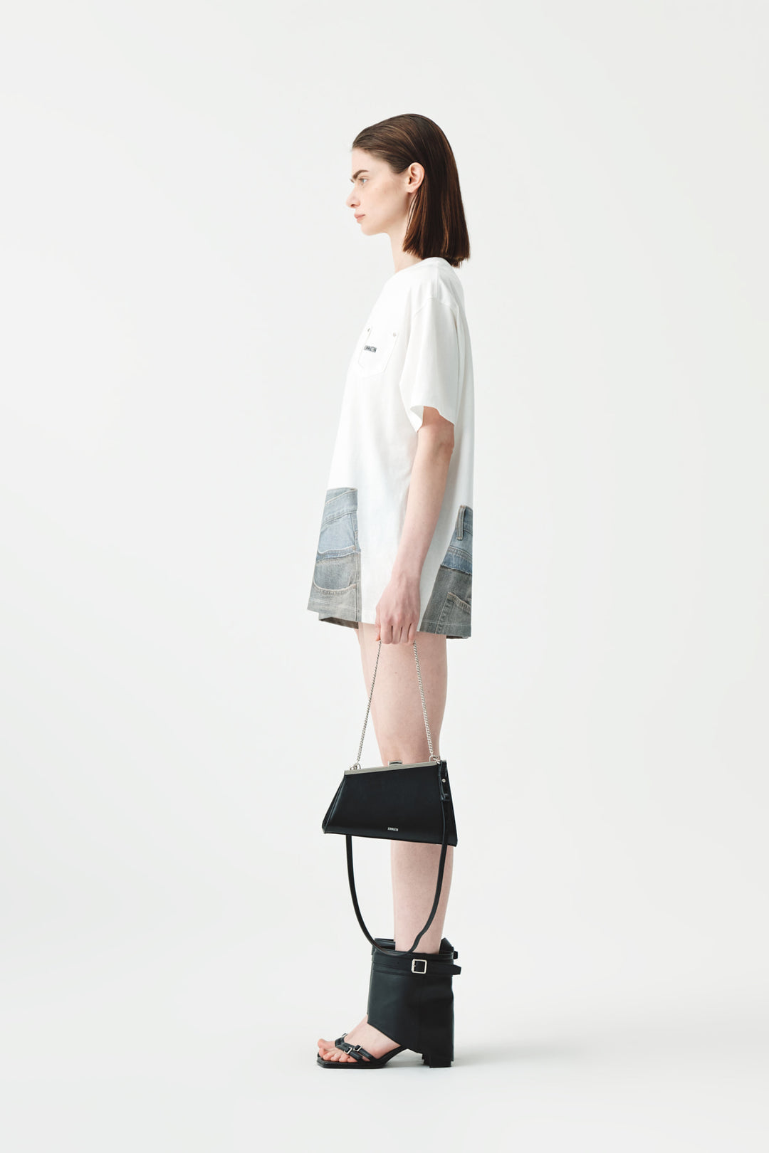 KIMMATIN Denim Printing Oversize Top — White