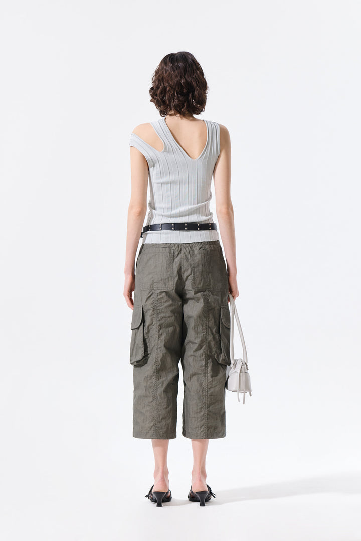 Matin Kim Cut Out Sleeveless Knit Top — Light Grey