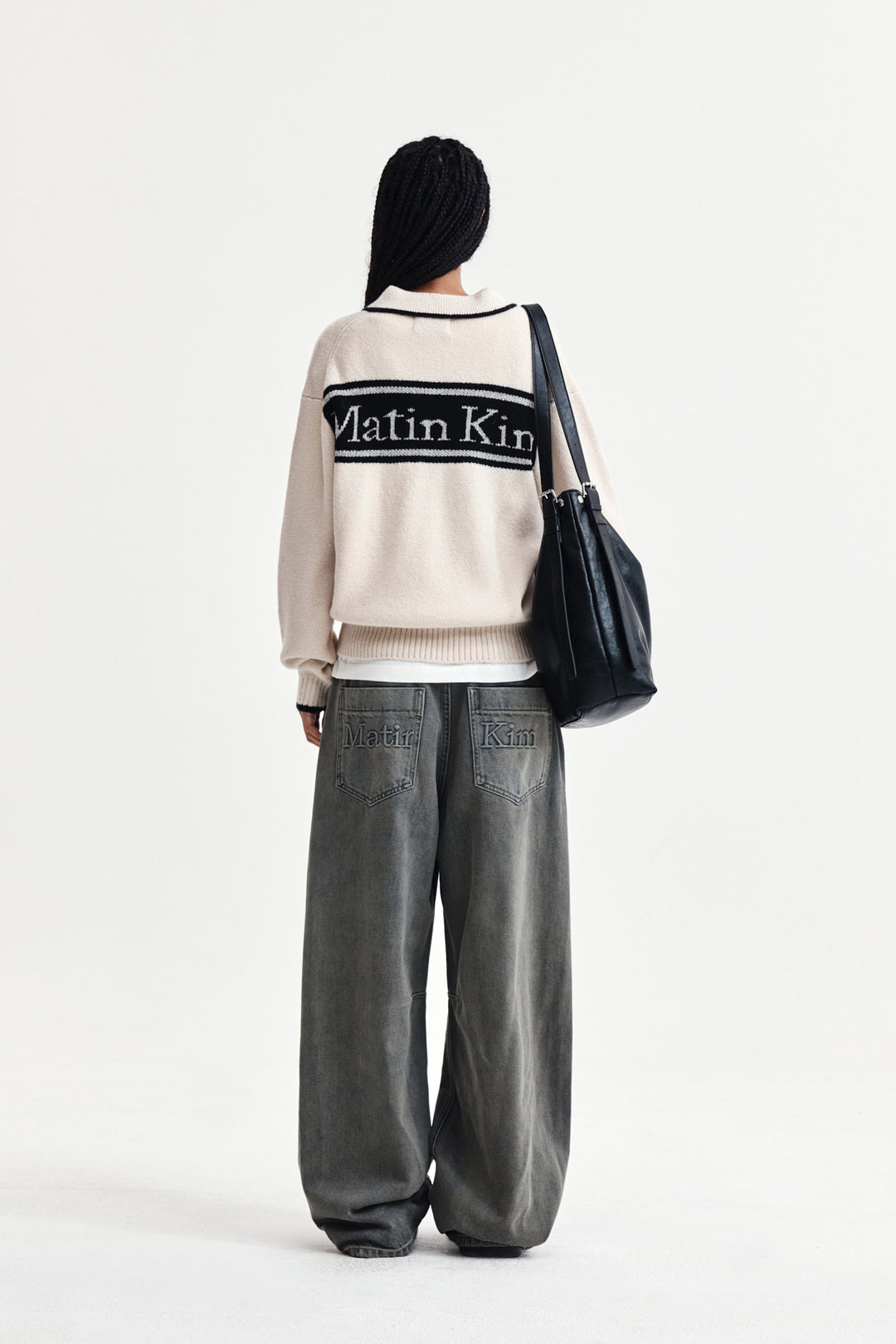 Matin Kim Back Logo Collar Knit Top — Ivory