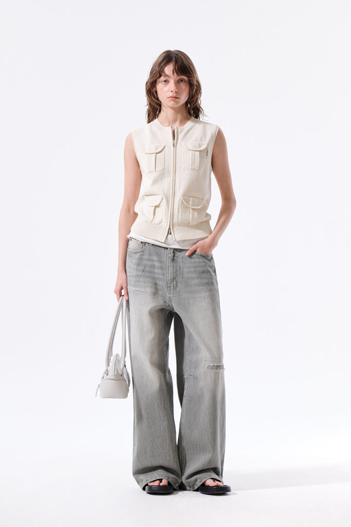 Matin Kim Pocket Washed Knit Vest — Beige