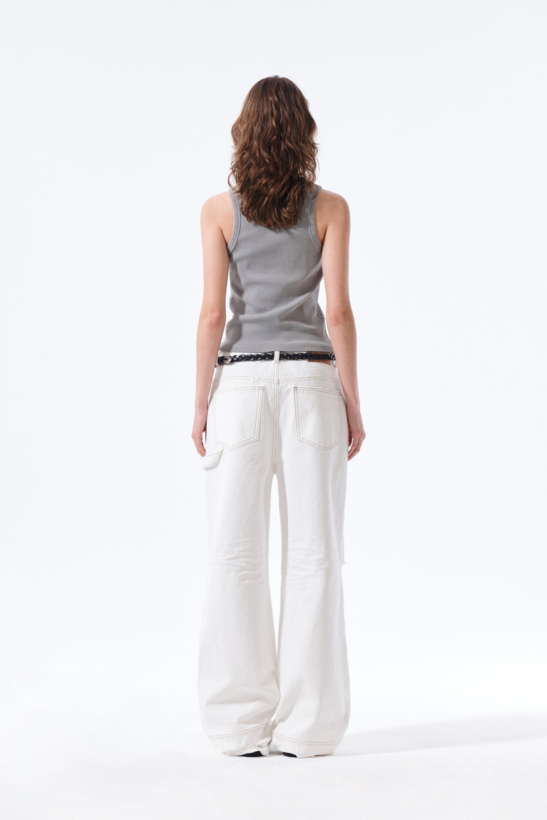 Matin Kim Distressed Sleeveless Logo Top — Light Grey