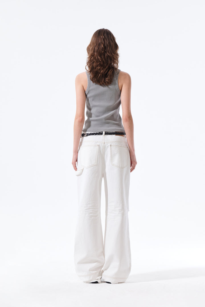 Matin Kim Distressed Sleeveless Logo Top — Light Grey
