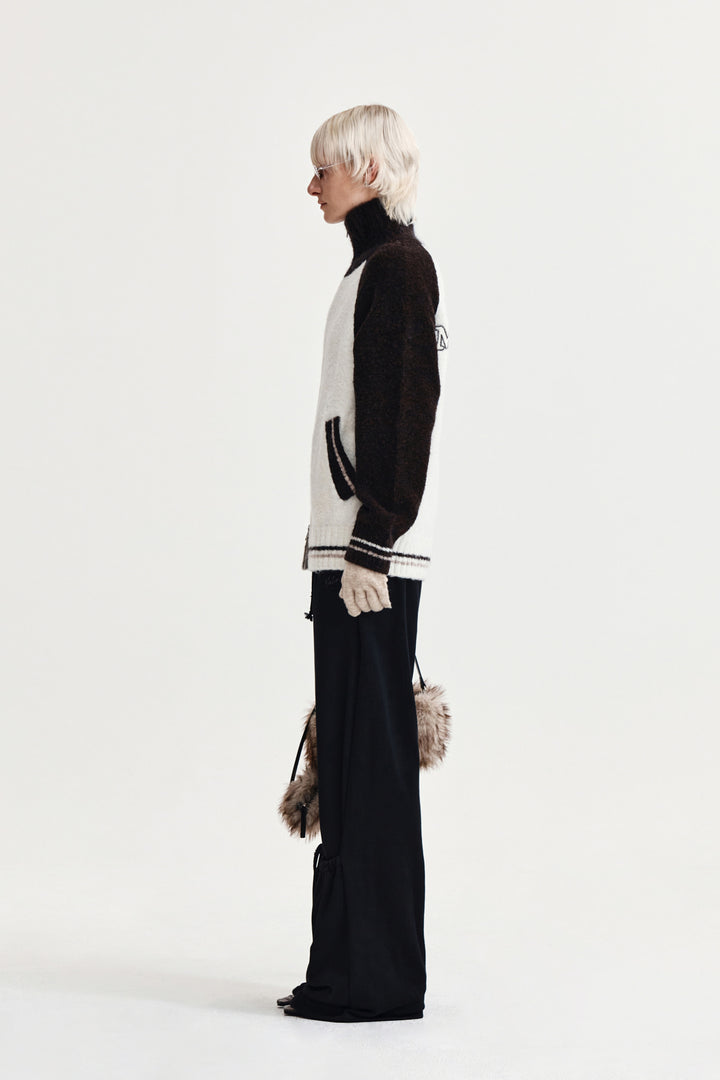 Matin Kim High Neck Raglan Zip Knit — Brown