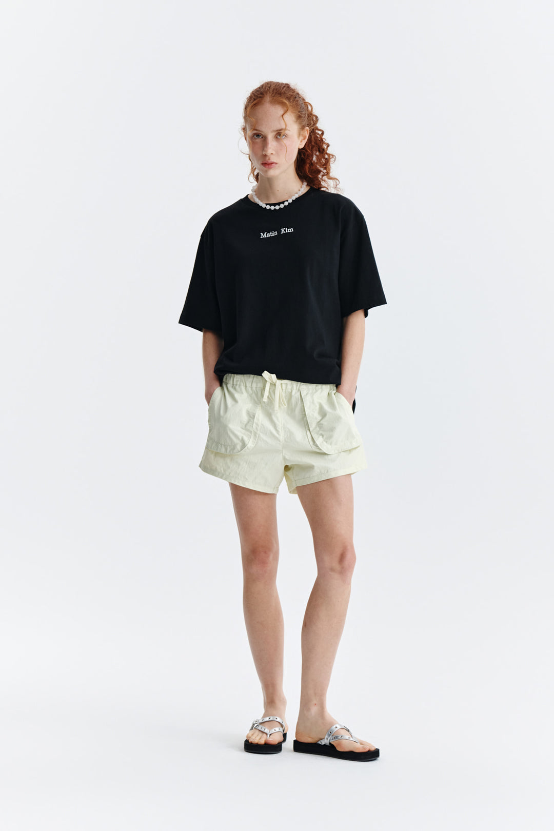 Matin Kim Embroidery Small Logo Oversize Top — Black