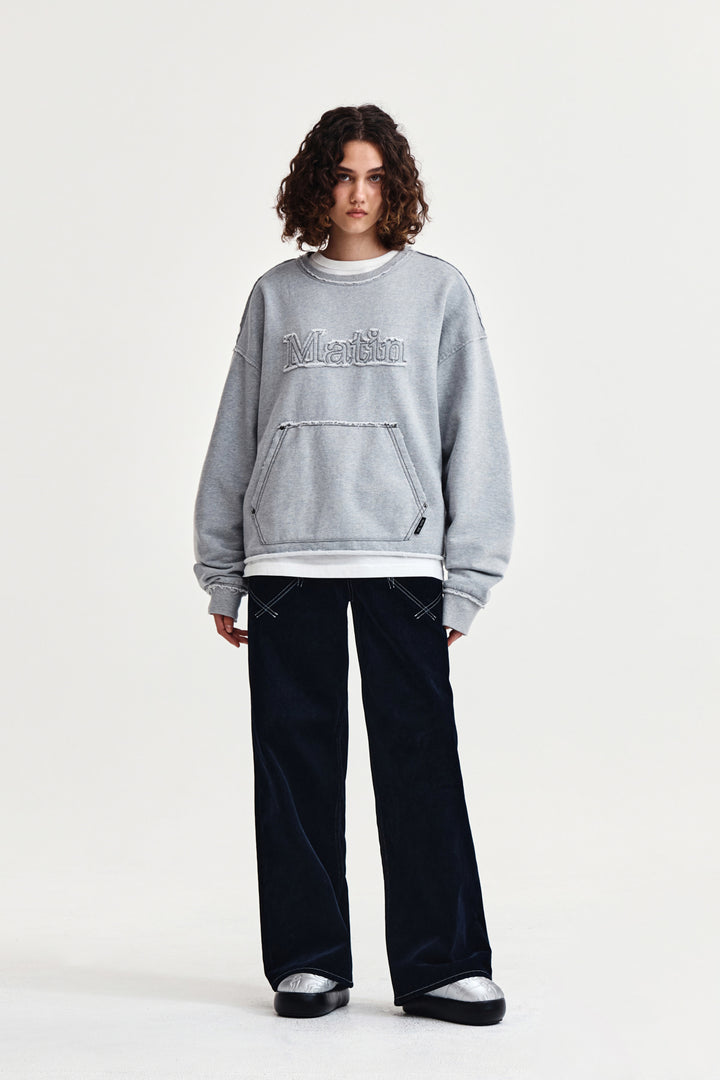 Matin Kim Raw Cut Applique Sweatshirt — Gray