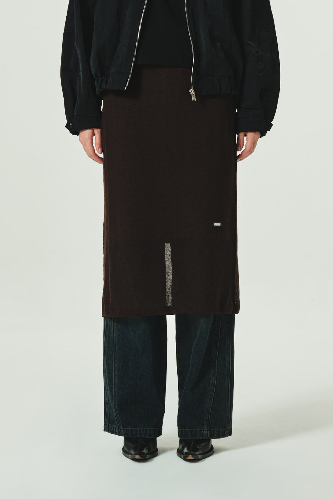KIMMATIN H Line Sheer Knit Skirt — Brown