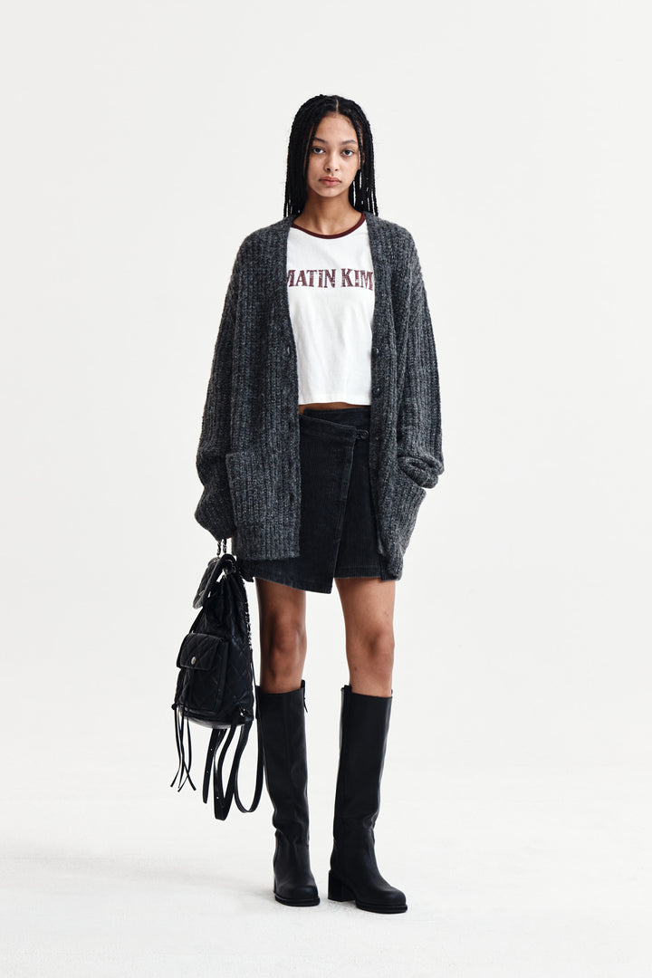 Matin Kim Side Button Point Overfit Cardigan — Charcoal
