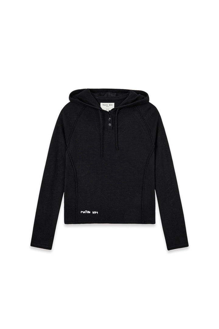 Matin Kim Button Hoody Raglan Knit — Black