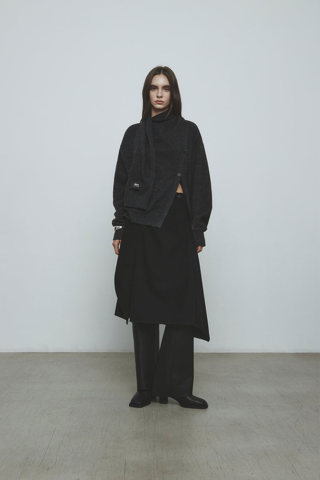 KIMMATIN Asymmetric Wrap Midi Skirt — Black