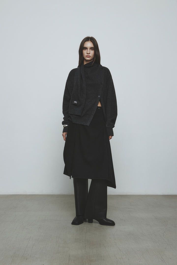 KIMMATIN Asymmetric Wrap Midi Skirt — Black