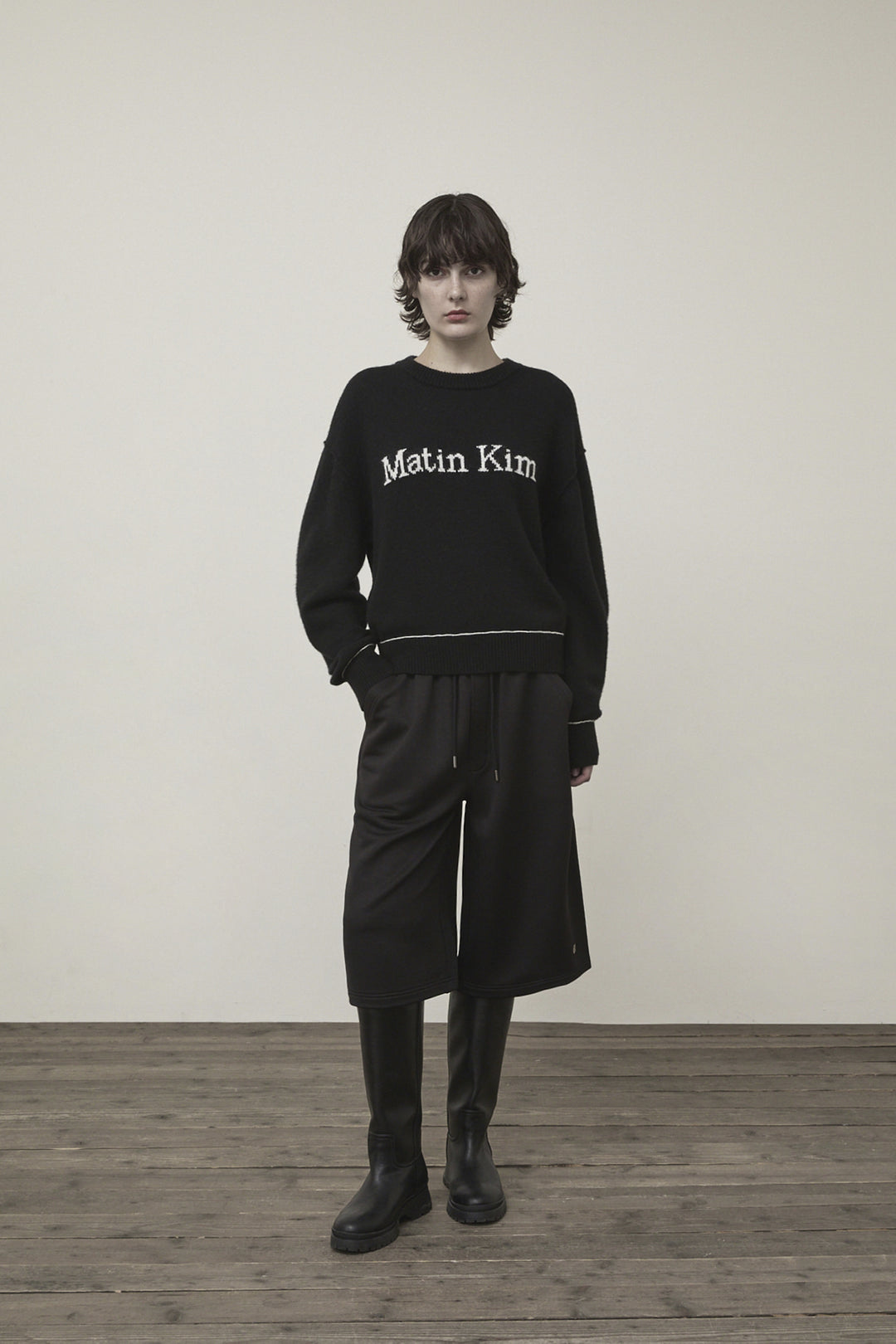 Matin Kim Color Trim Line Logo Pullover — Black