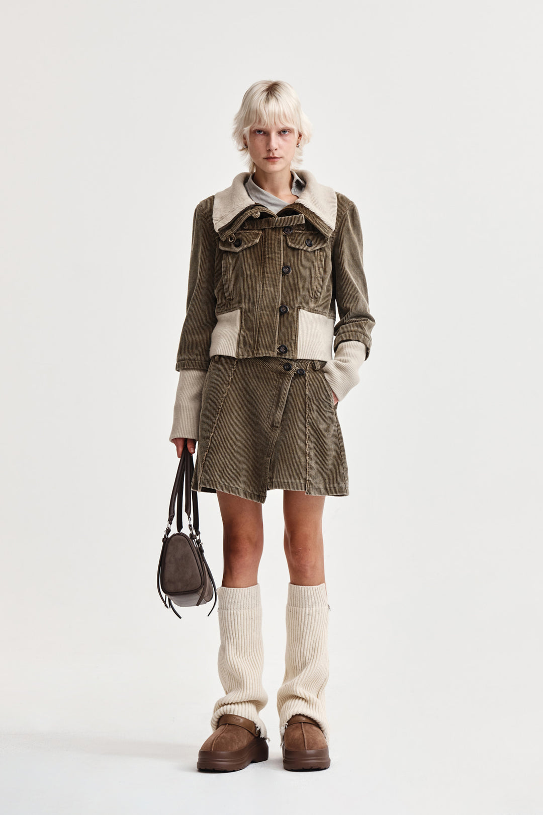 Matin Kim Washed Corduroy Wrap Skirt — Khaki