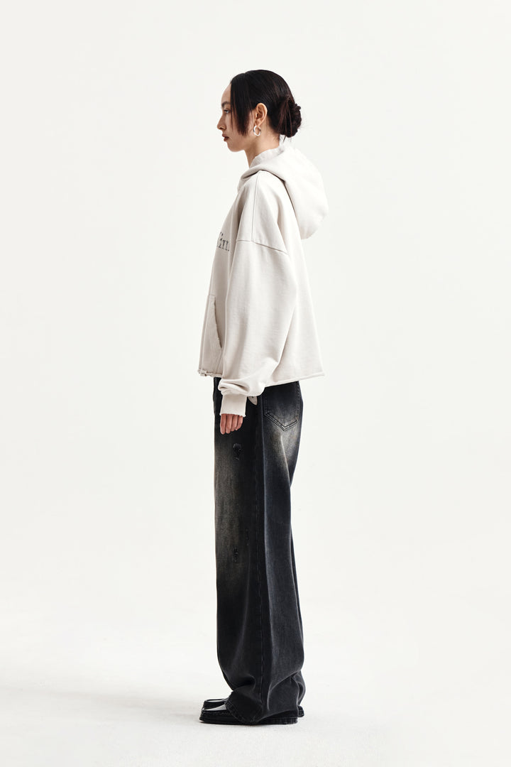 Matin Kim Raw Edge Hem Sweat Hoody — Beige