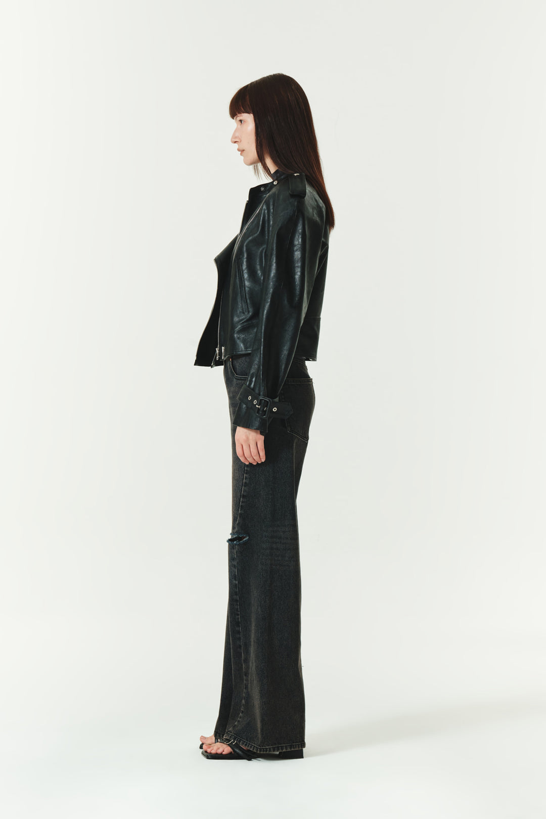 KIMMATIN Raglan Crop Leather Jumper — Black