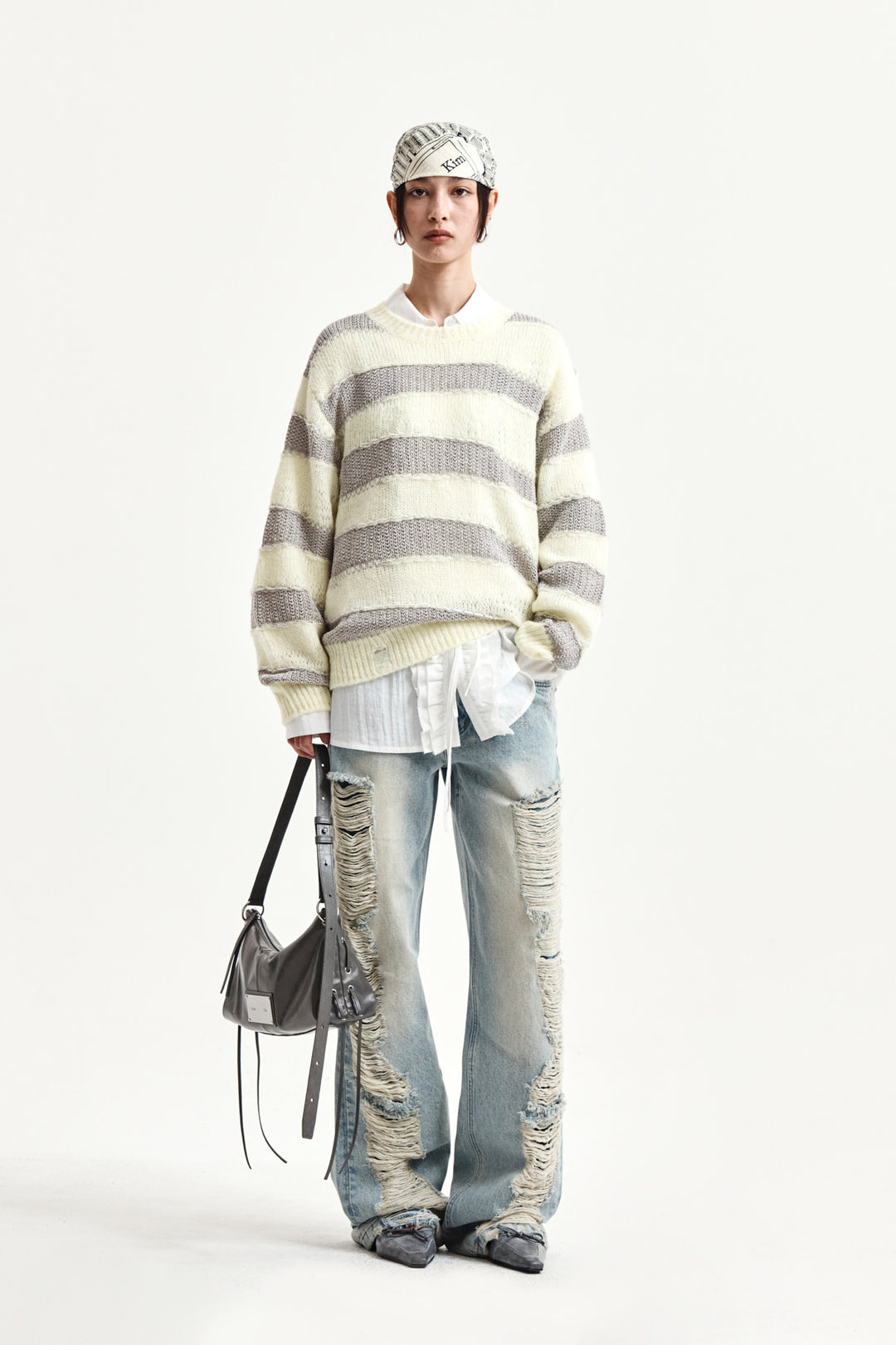 Matin Kim Texture Block Stripe Knit Pullover — Yellow