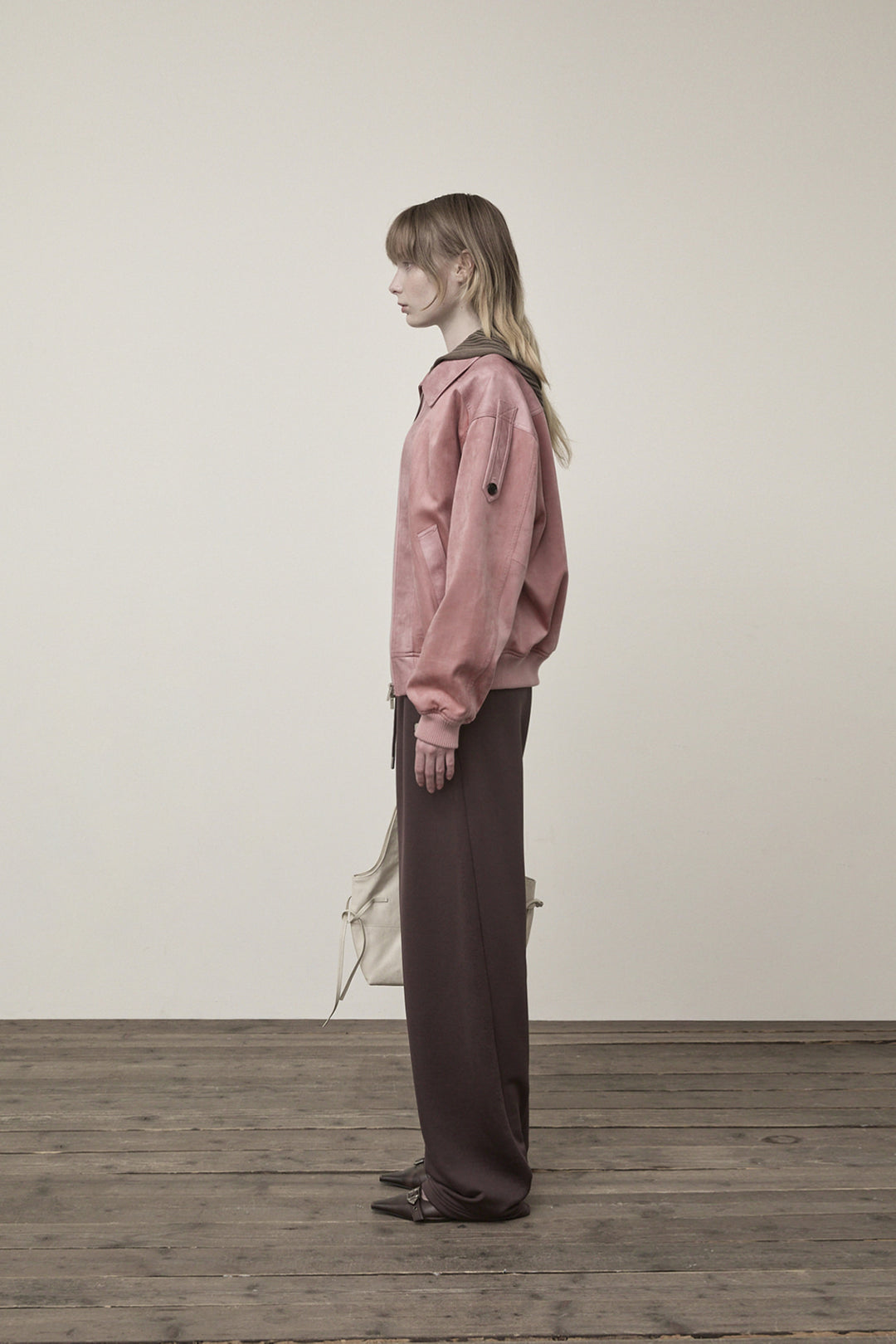 Matin Kim Suede Mix Leather Zip Jumper — Pink