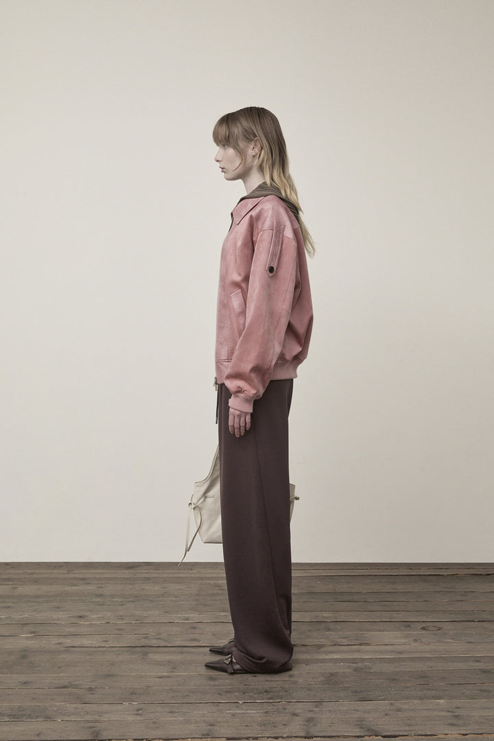 Matin Kim Suede Mix Leather Zip Jumper — Pink