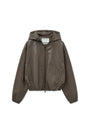 Matin Kim Faux Leather Hoody Crop Jumper — Brown