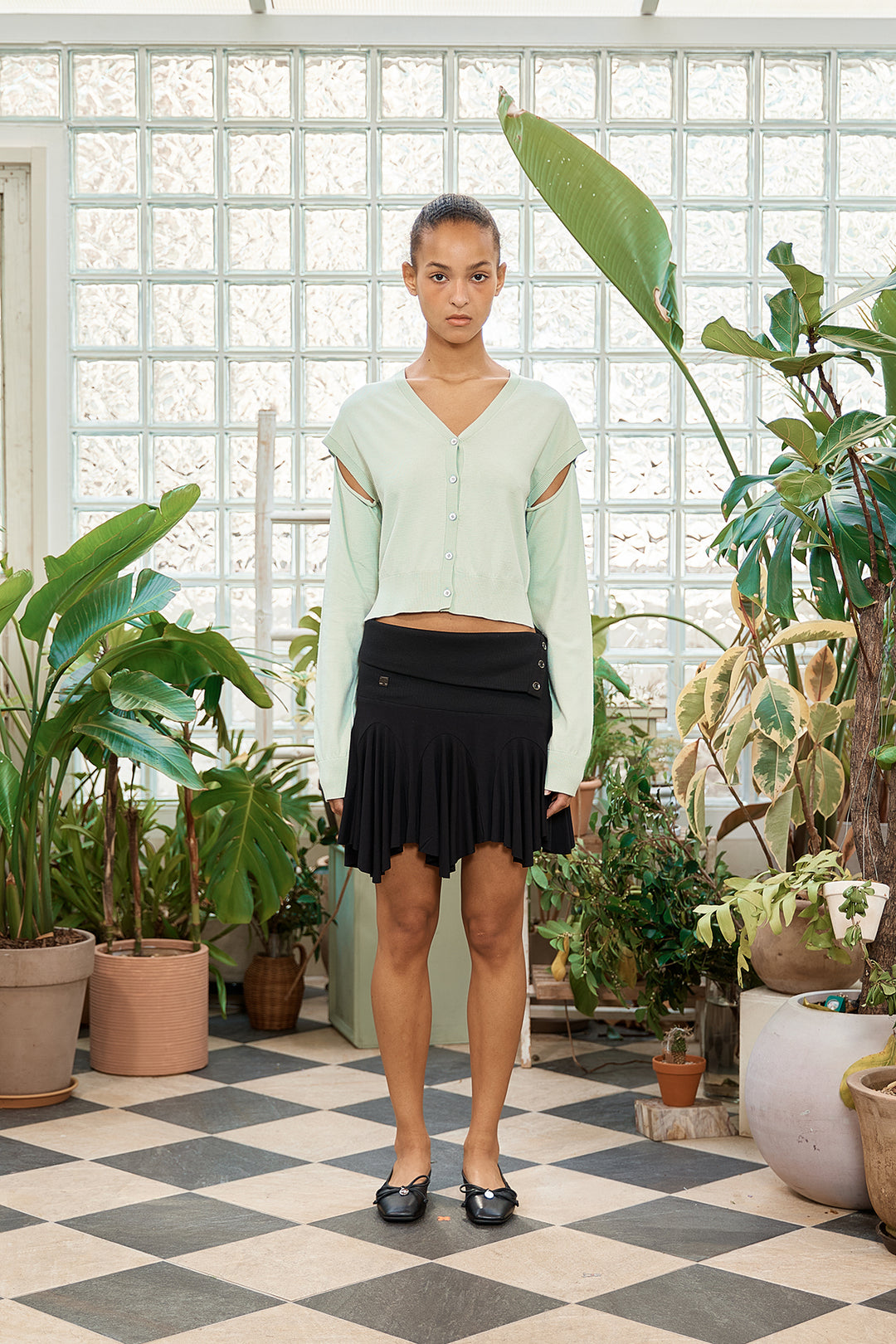 Matin Kim Slit Detail Button Cardigan — Mint