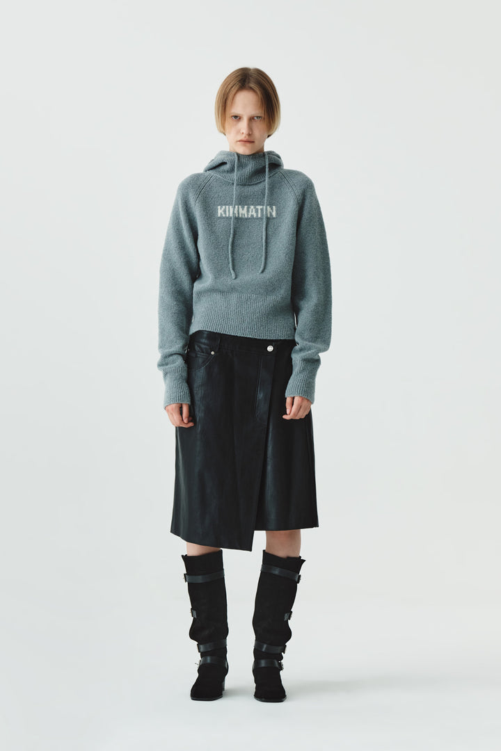 KIMMATIN Turtle Hoody Boucle Knit Top — Gray