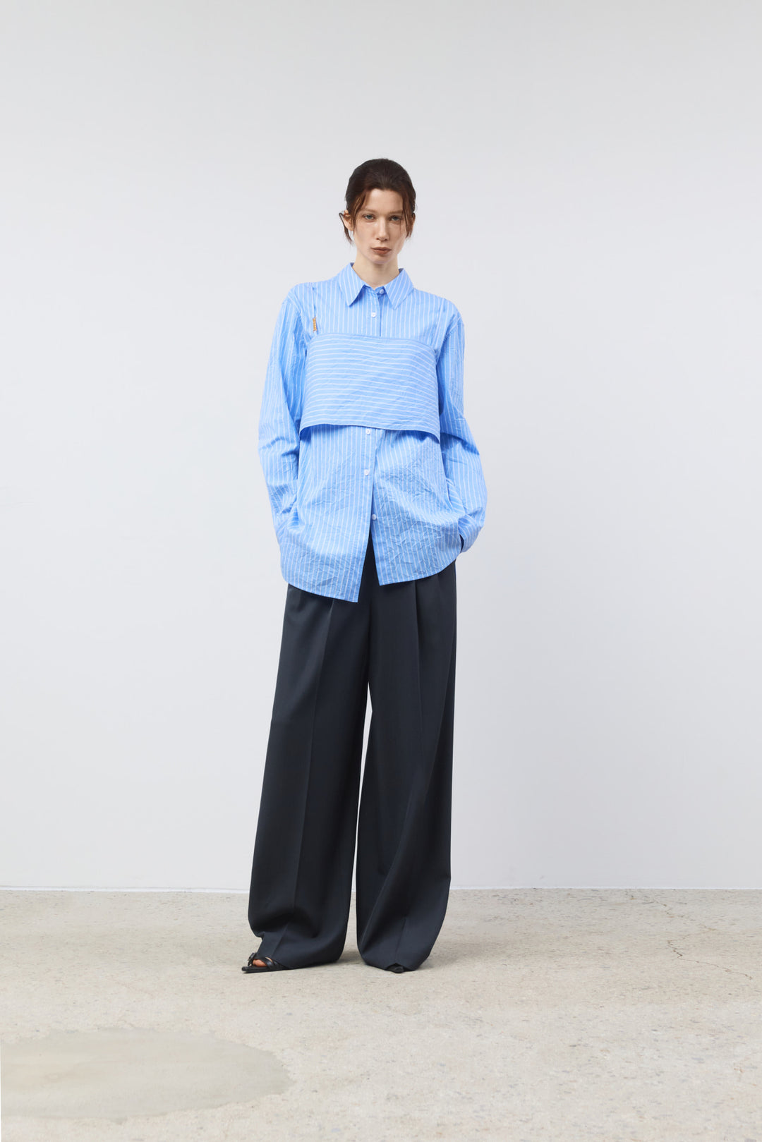 KIMMATIN Bustier Layered Crinkle Shirt — Blue