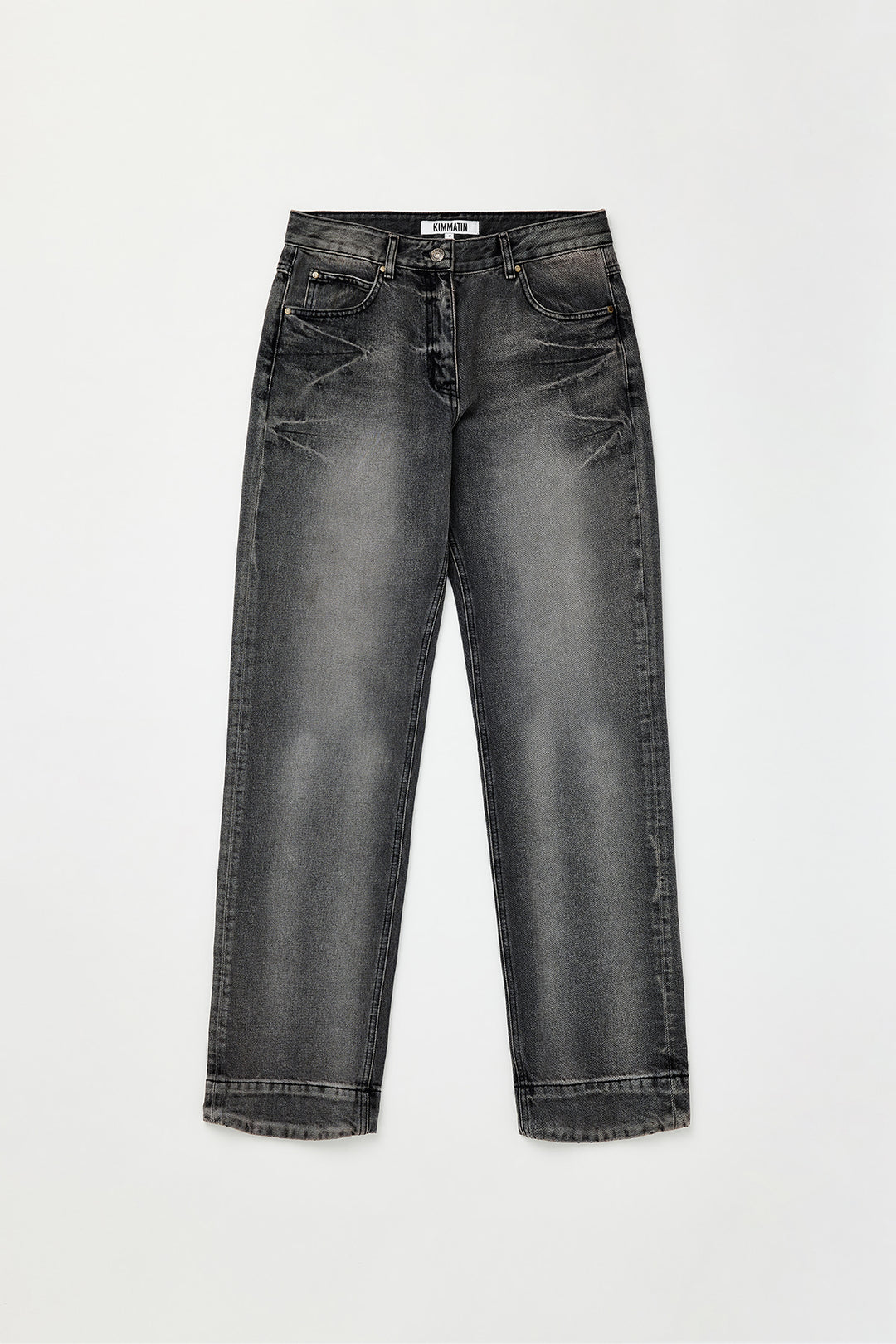 KIMMATIN Double Hem Washed Denim Pants — Gray