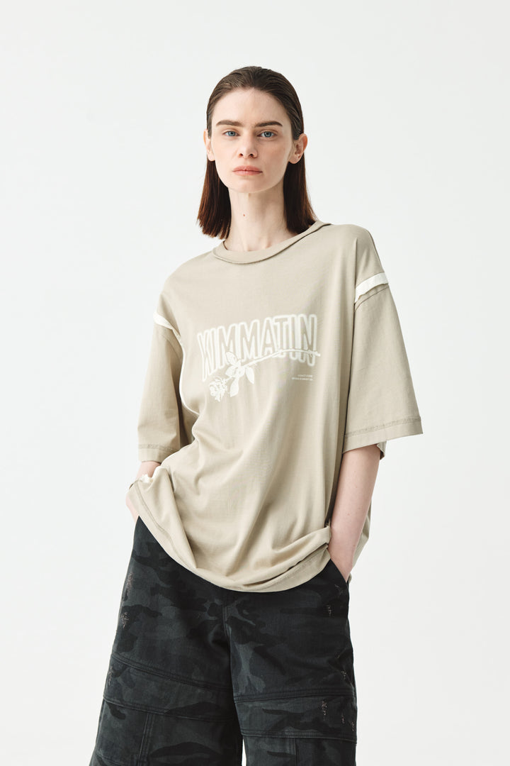 KIMMATIN Rose Print Oversize Tee — Beige