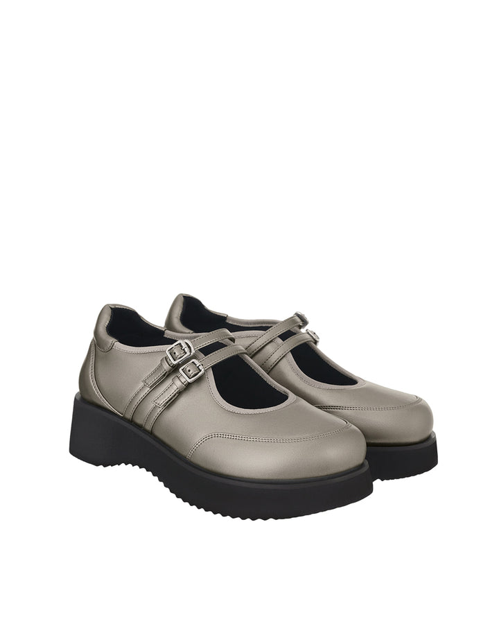 Stand Oil Hatched Platform Mary Jane — Metallic Gray