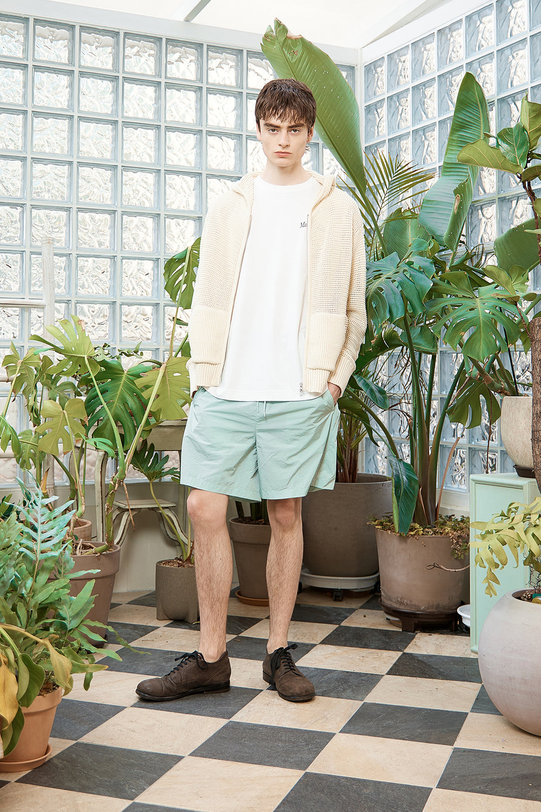 Matin Kim Two Tone Mesh Knit Hoody — Ivory